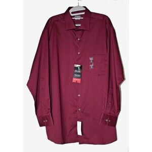 Van Heusen Flex Shirt XL Mens 17 1/2 Burgundy Pocket Long Sleeve Button Up NWT